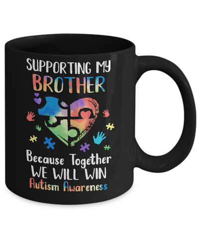 Supporting My Brother Puzzle Autism Awareness Month Mug-Coffee Mug-11oz Mug-Black