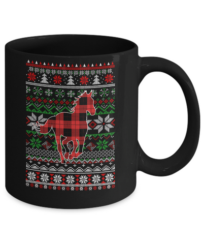 Horse Red Plaid Ugly Christmas Sweater Funny Gifts Mug-Coffee Mug-11oz Mug-Black