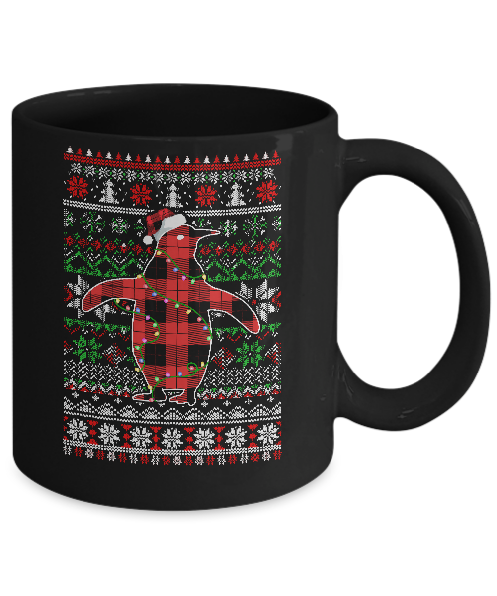 Red Plaid Buffalo Penguin Pajamas Family Christmas Sweater Mug-Coffee Mug-11oz Mug-Black
