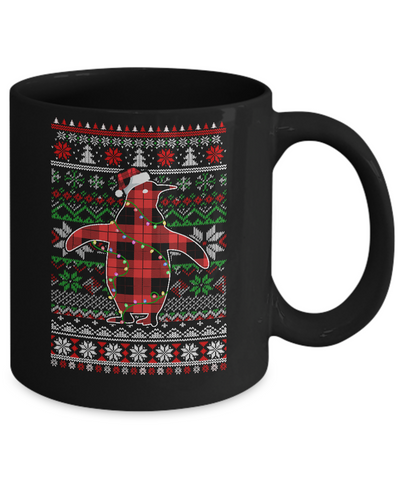 Red Plaid Buffalo Penguin Pajamas Family Christmas Sweater Mug-Coffee Mug-11oz Mug-Black