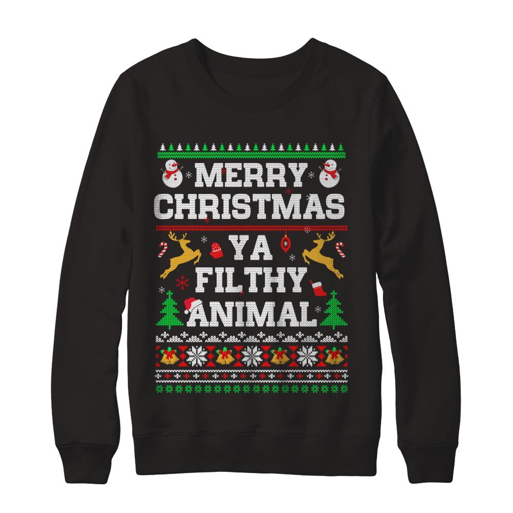 Merry Christmas Filthy Animal Ugly Sweater-T-Shirt & Sweatshirt-Crewneck Sweatshirt-Black