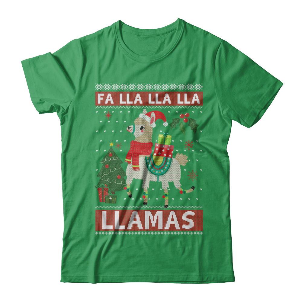 Fa Lla Lla Llama Christmas Singing Cute Ugly Sweater-T-Shirt & Sweatshirt-Premium T-Shirt-Kelly Green