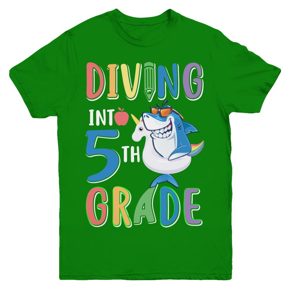 Diving Into 5th Grade Back To School Shark Youth-Youth Shirt-Youth T-Shirt-Irish Green