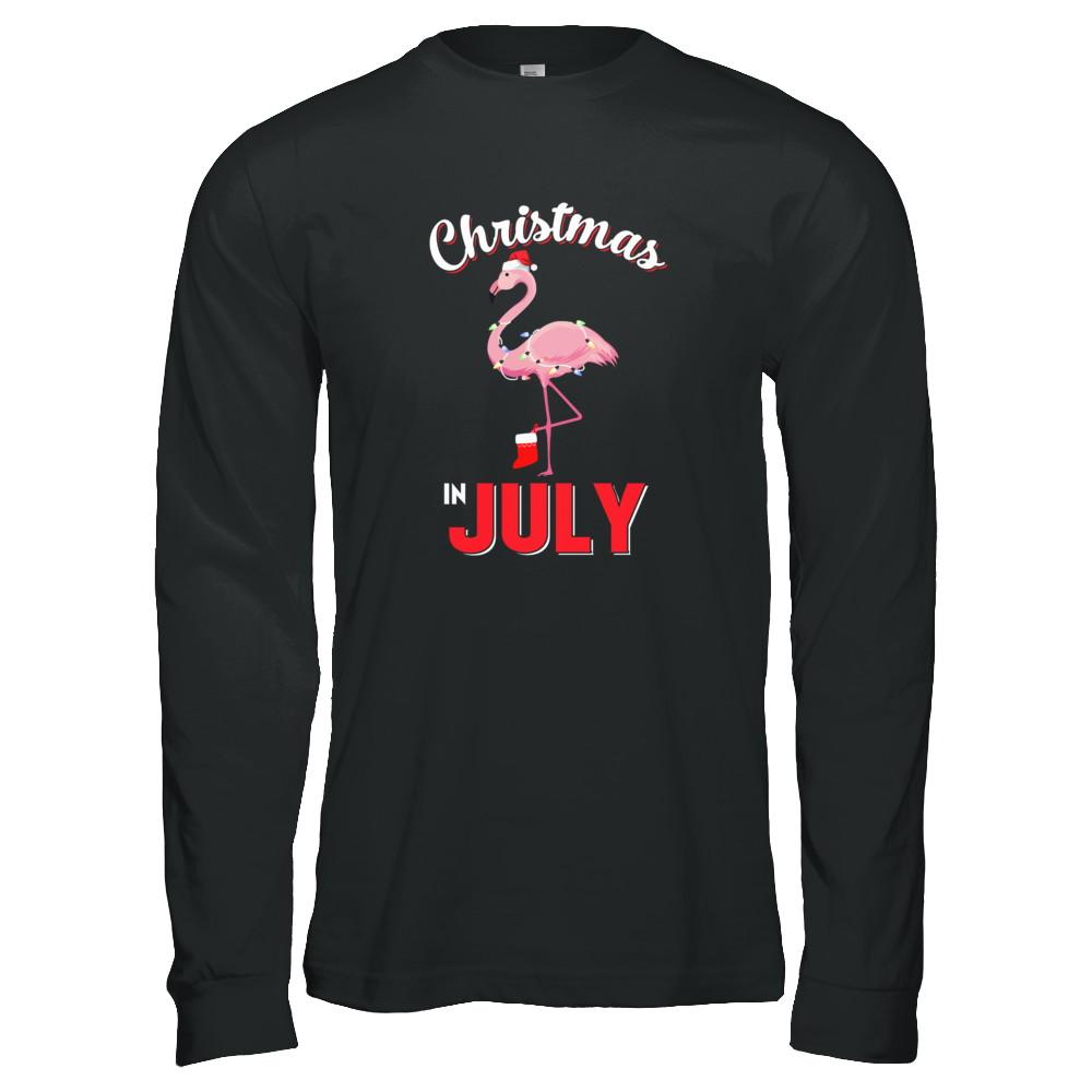 Funny Party X-Mas Flamingo Christmas In July-T-Shirt & Tank Top-Long Sleeve T-Shirt-Black