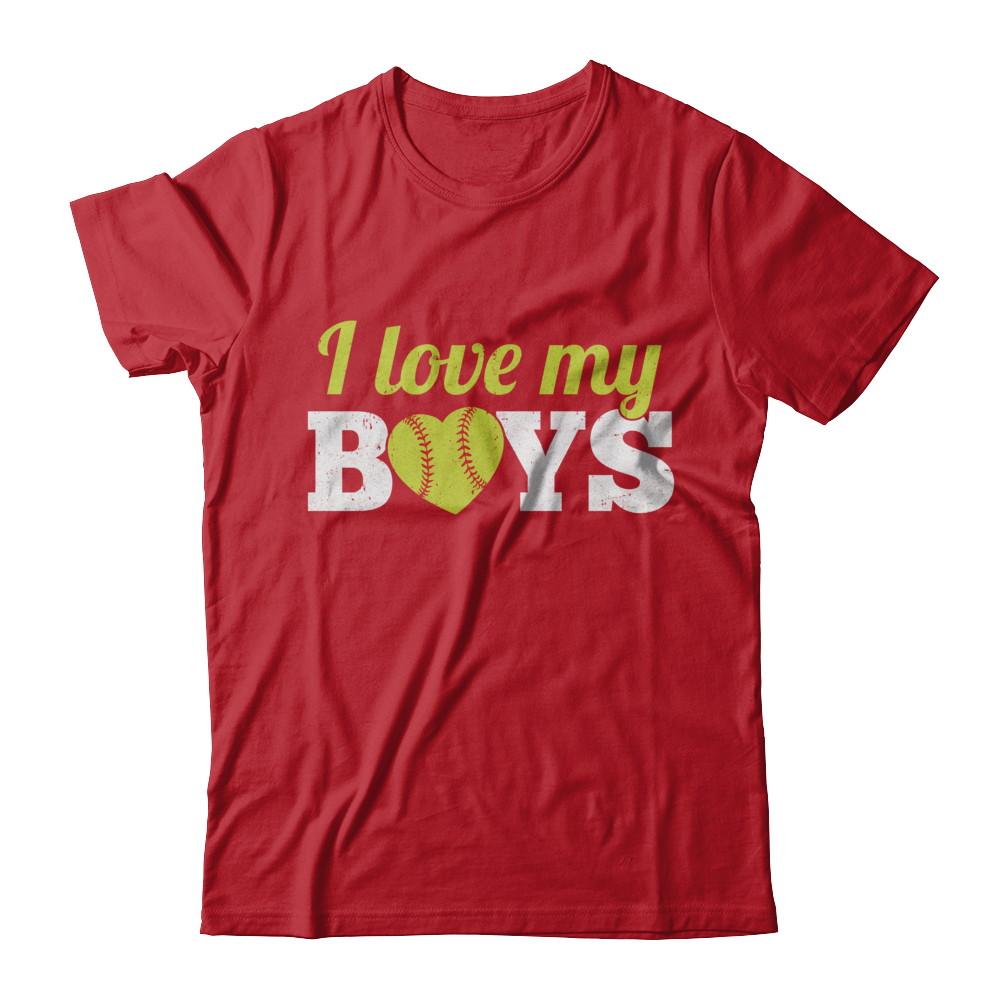 Love My Boys Mom And Dad Softball-T-Shirt & Hoodie-Classic T-Shirt-Red