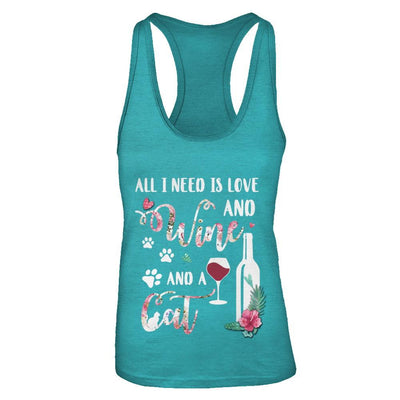 All I Need Is Love And Wine And A Cat-T-Shirt & Tank Top-Women's Ideal Racerback Tank-Tahiti Blue