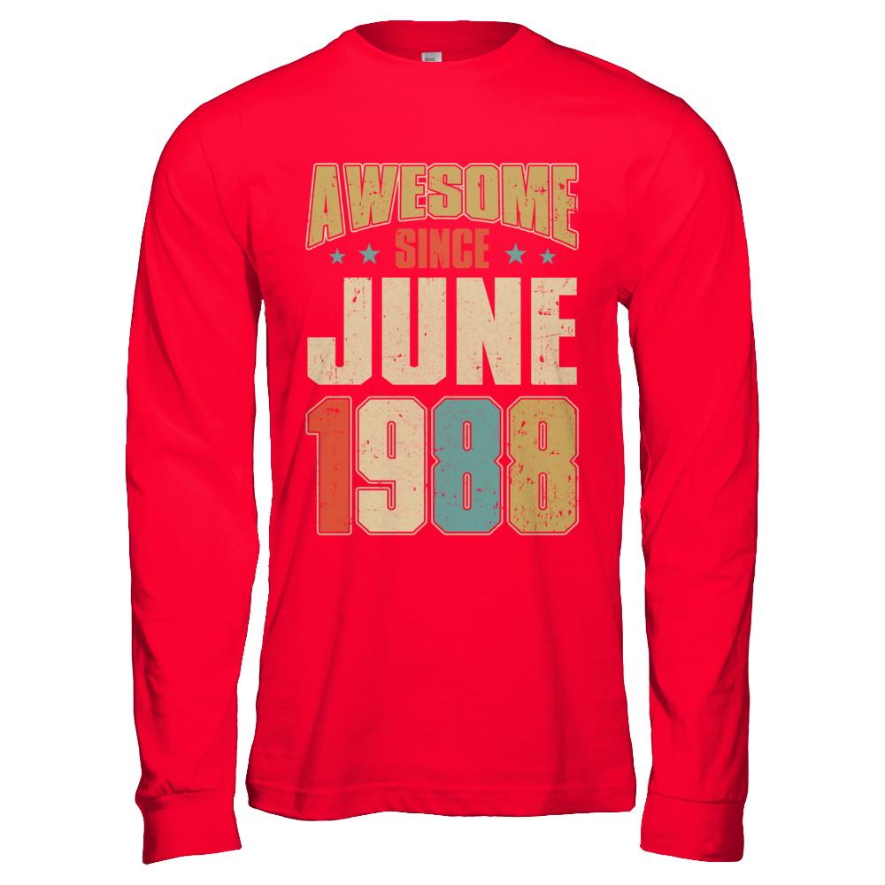 Vintage Retro Awesome Since June 1988 33th Birthday-T-Shirt & Hoodie-Long Sleeve T-Shirt-Red