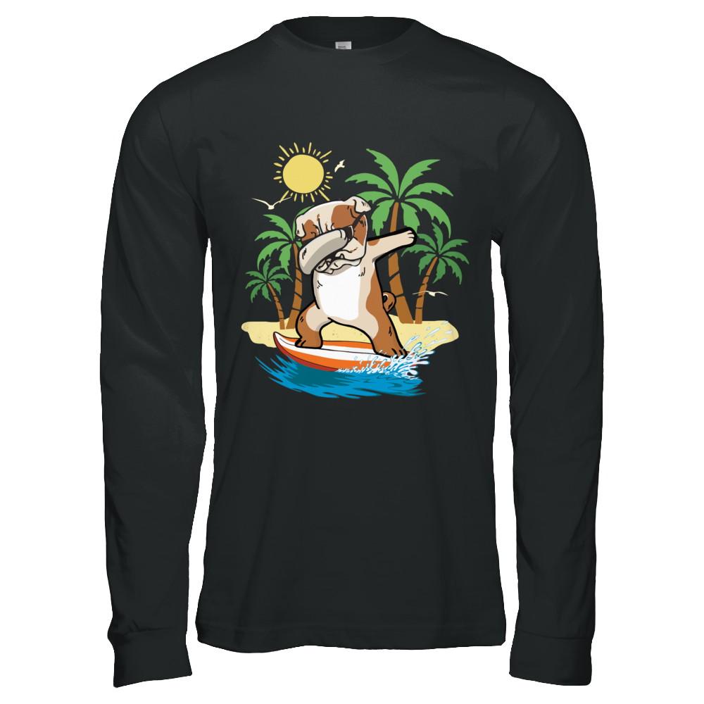 Summer Vacation Dabbing Bulldog Surfing Surfboard Gift-T-Shirt & Hoodie-Long Sleeve T-Shirt-Black