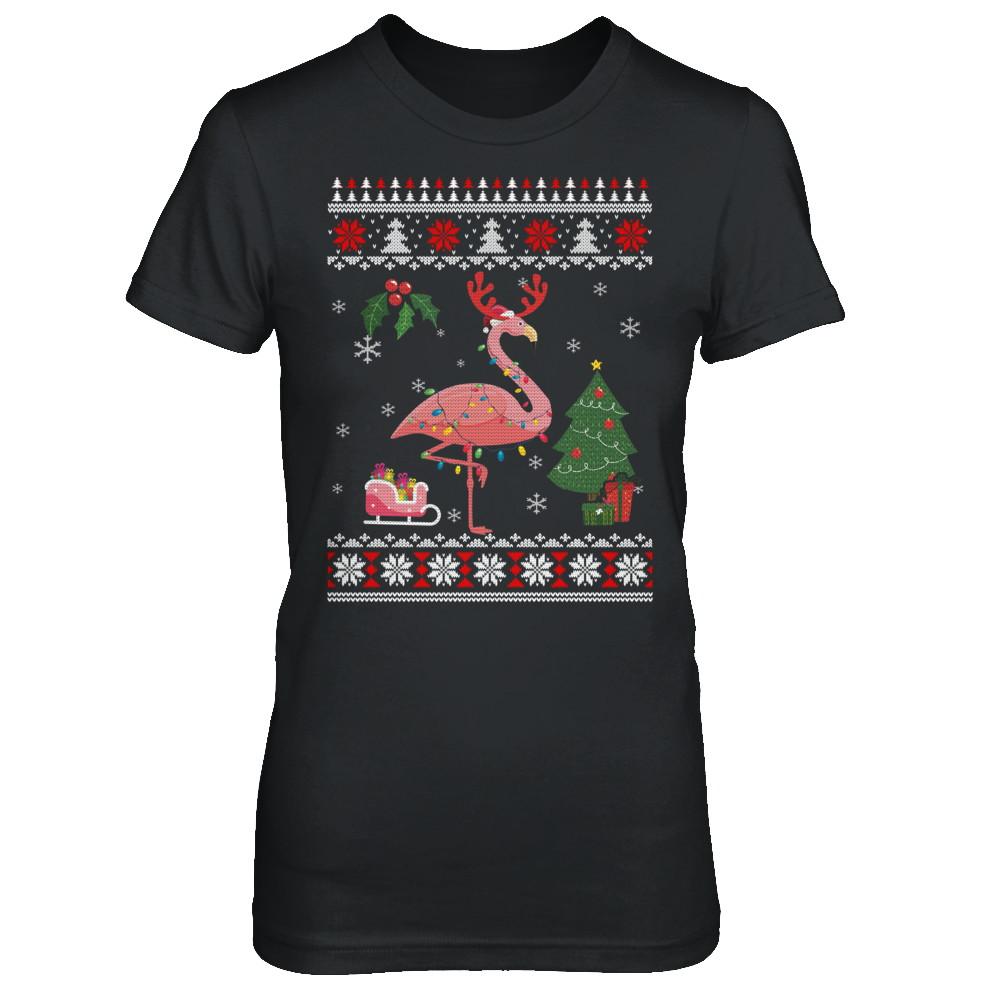 Santa Hat Flamingo Reindeer Ugly Christmas Sweater-T-Shirt & Sweatshirt-Women's T-Shirt-Black