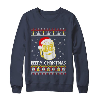Beery Christmas Ugly Christmas Sweater Christmas Beer-T-Shirt & Sweatshirt-Crewneck Sweatshirt-Navy