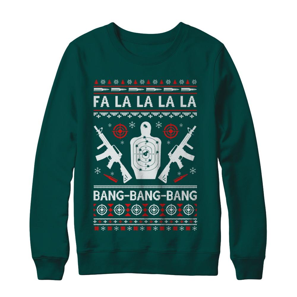Bang Bang Bang AR-15 Gun Point Ugly Christmas Sweater-T-Shirt & Sweatshirt-Crewneck Sweatshirt-Deep Forest