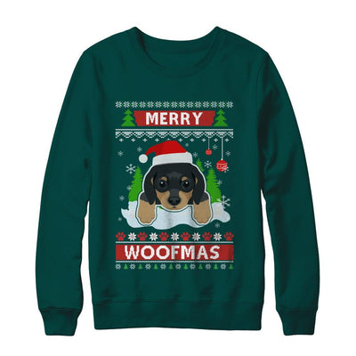 Dachshund Merry Woofmas Ugly Christmas Sweater-T-Shirt & Sweatshirt-Crewneck Sweatshirt-Deep Forest