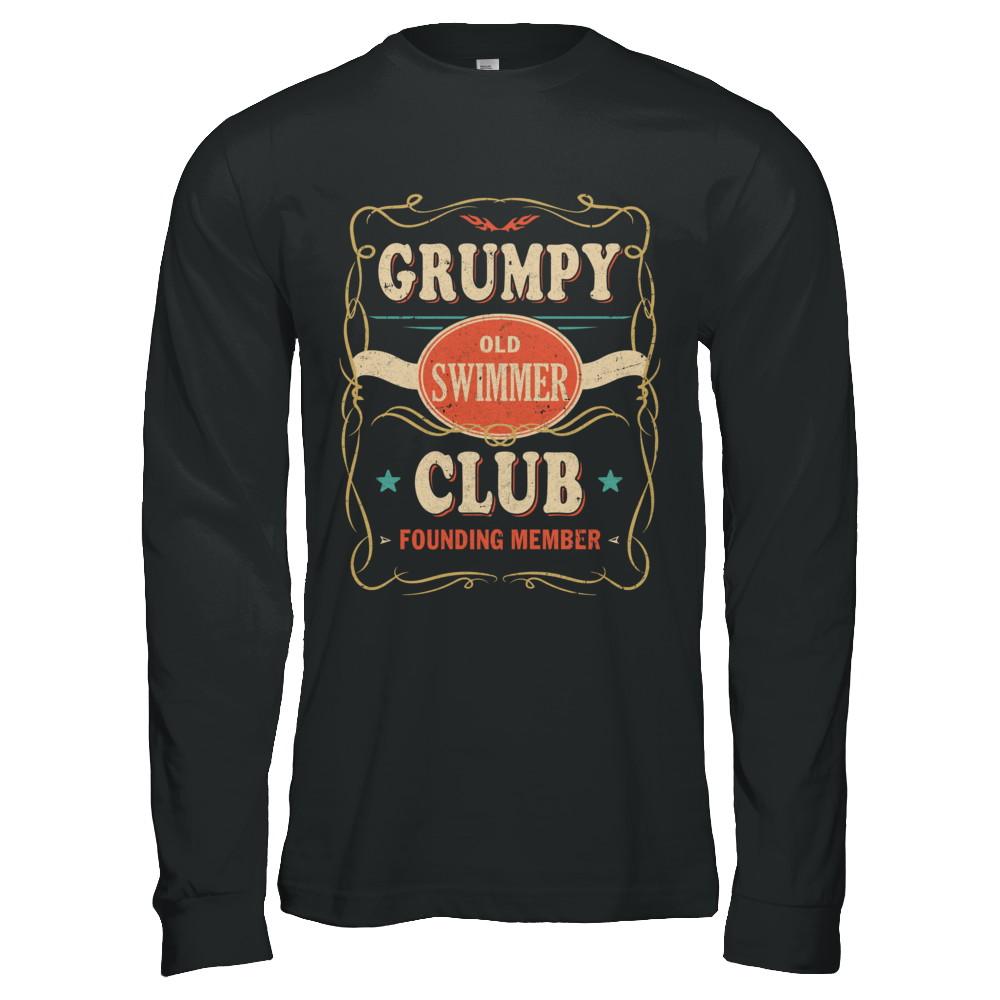 Papa Grumpy Old Swimmer Club Founding Member Swimming-T-Shirt & Hoodie-Long Sleeve T-Shirt-Black