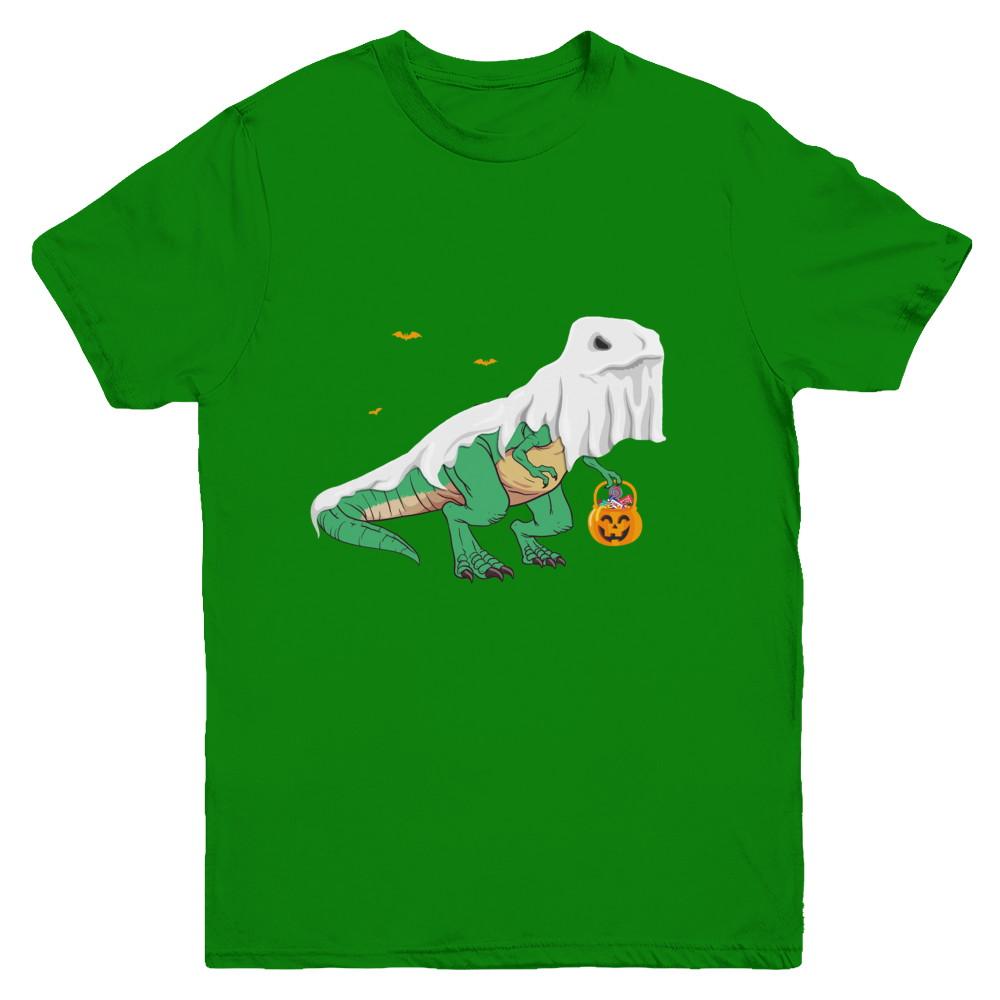 Halloween T Rex Dinosaur Ghost Trick Or Treat Youth-Youth Shirt-Youth T-Shirt-Irish Green