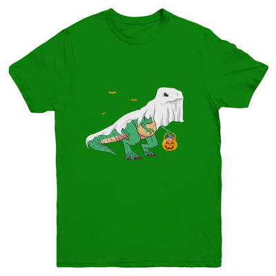Halloween T Rex Dinosaur Ghost Trick Or Treat Youth-Youth Shirt-Youth T-Shirt-Irish Green
