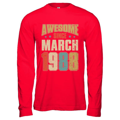 Vintage Retro Awesome Since March 1988 33th Birthday-T-Shirt & Hoodie-Long Sleeve T-Shirt-Red