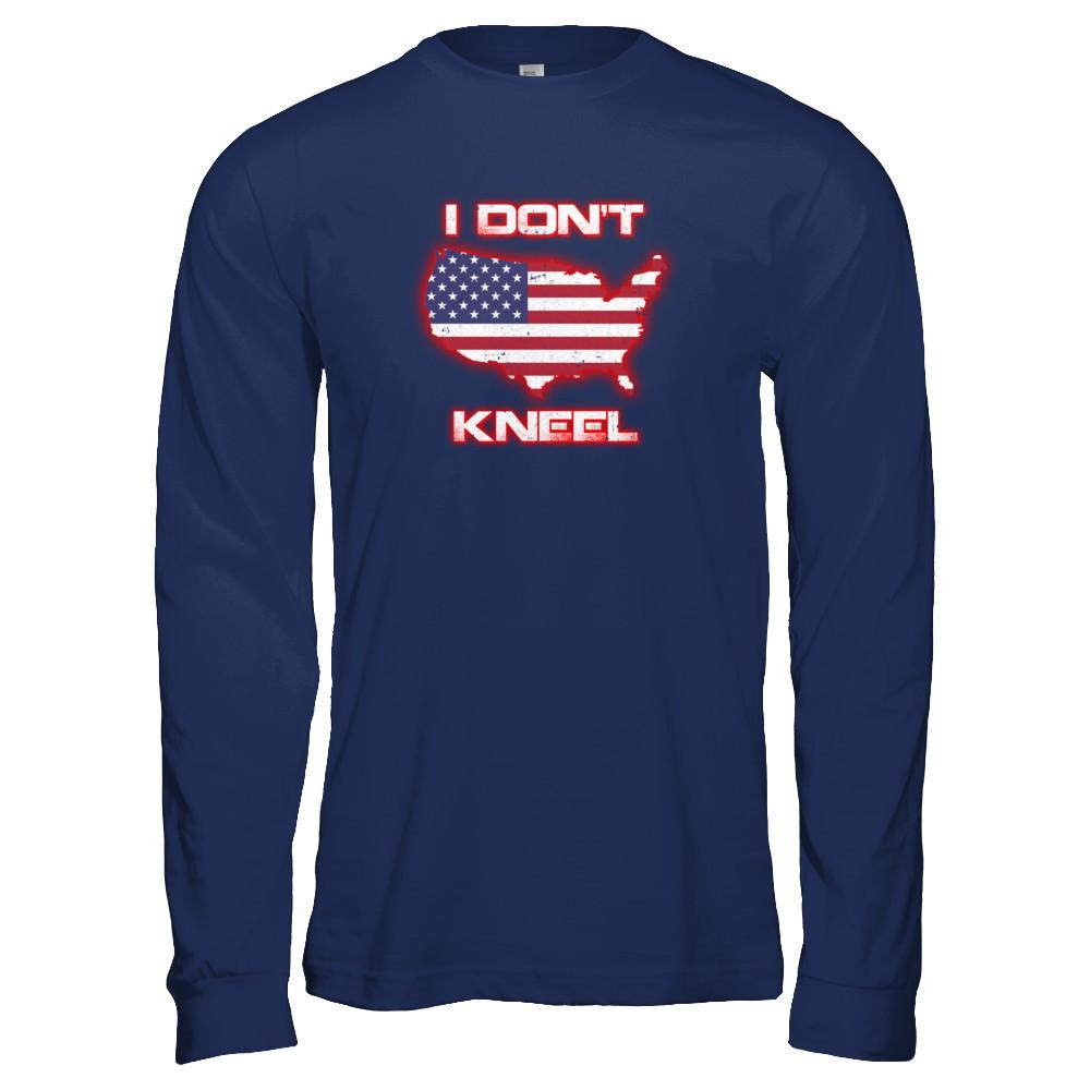 I Don't Kneel Us American Flag-T-Shirt & Tank Top-Long Sleeve T-Shirt-Navy