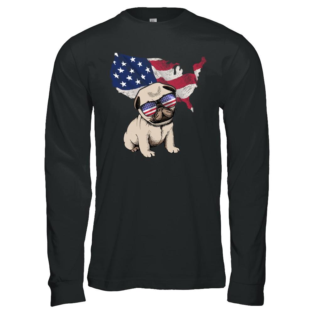 Funny Patriot Pug Dog 4Th Of July American Flag-T-Shirt & Hoodie-Long Sleeve T-Shirt-Black