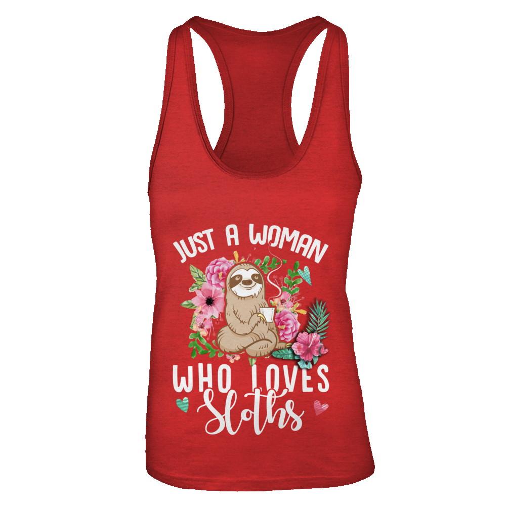Just A Woman Who Loves Sloths-T-Shirt & Tank Top-Women's Ideal Racerback Tank-Red
