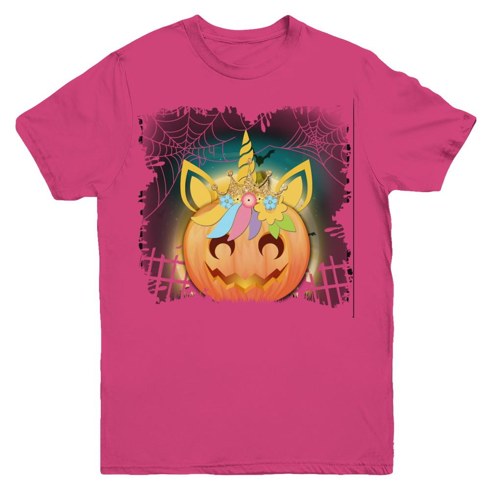 Kids Girls Unicorn Pumpkin Queen Halloween Youth-Youth Shirt-Youth T-Shirt-Heliconia