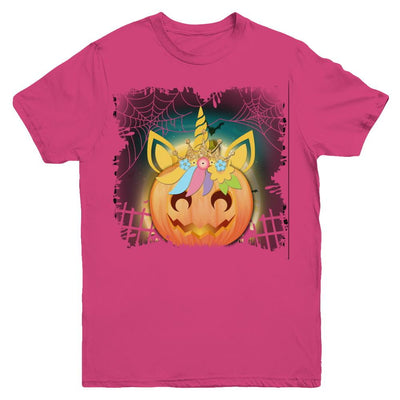 Kids Girls Unicorn Pumpkin Queen Halloween Youth-Youth Shirt-Youth T-Shirt-Heliconia