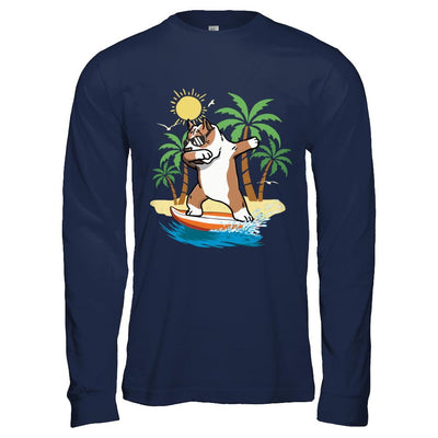 Summer Vacation Dabbing Pit bull Surfing Surfboard Gift-T-Shirt & Hoodie-Long Sleeve T-Shirt-Navy