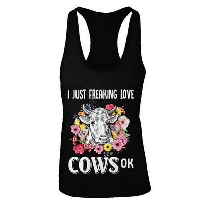 I Just Freaking Love Cows-T-Shirt & Tank Top-Women's Ideal Racerback Tank-Black