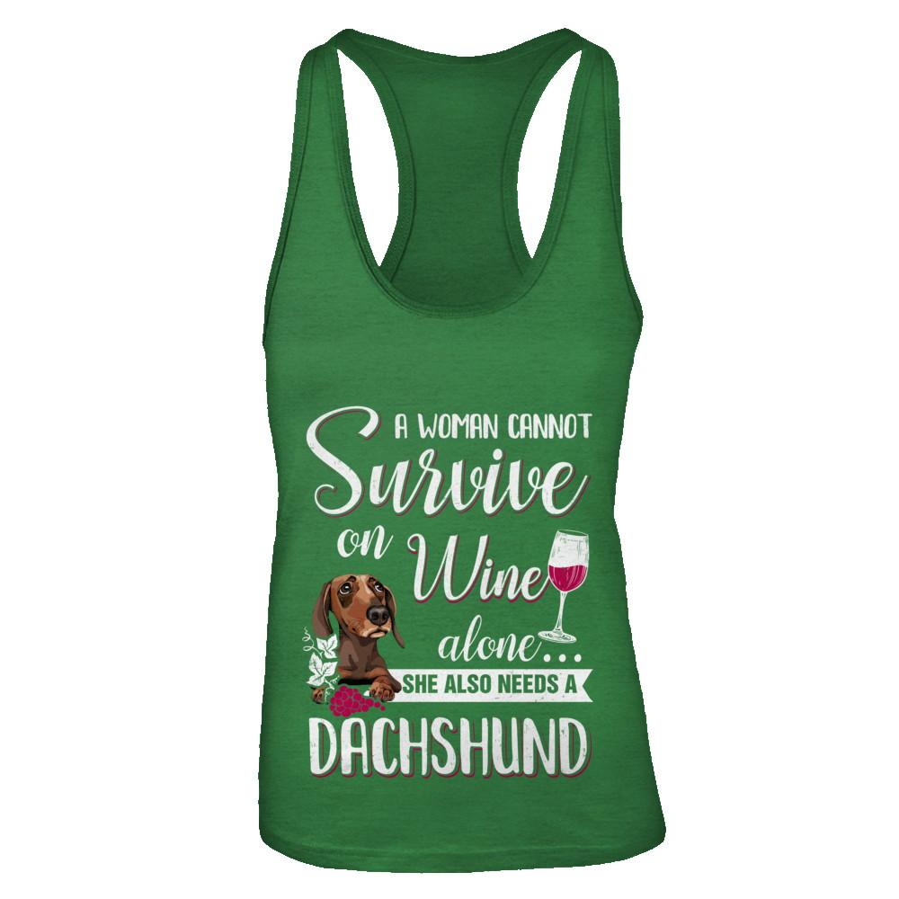A Woman Can't Survive On Wine Alone Dachshund Dog-T-Shirt & Tank Top-Women's Ideal Racerback Tank-Kelly Green