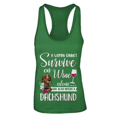 A Woman Can't Survive On Wine Alone Dachshund Dog-T-Shirt & Tank Top-Women's Ideal Racerback Tank-Kelly Green