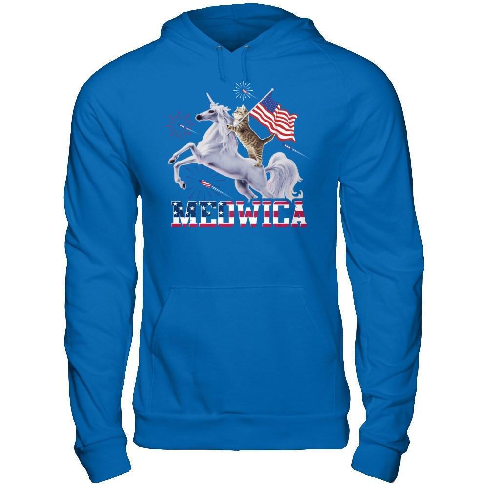 Meowica 4Th Of July Funny Cat On Unicorn Independence-T-Shirt & Hoodie-Pullover Hoodie-Royal