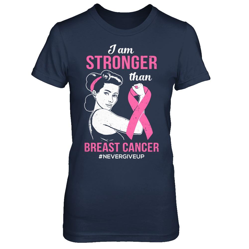 I Am Stronger Than Breast Cancer Awareness Support-T-Shirt & Hoodie-Women's T-Shirt-Navy
