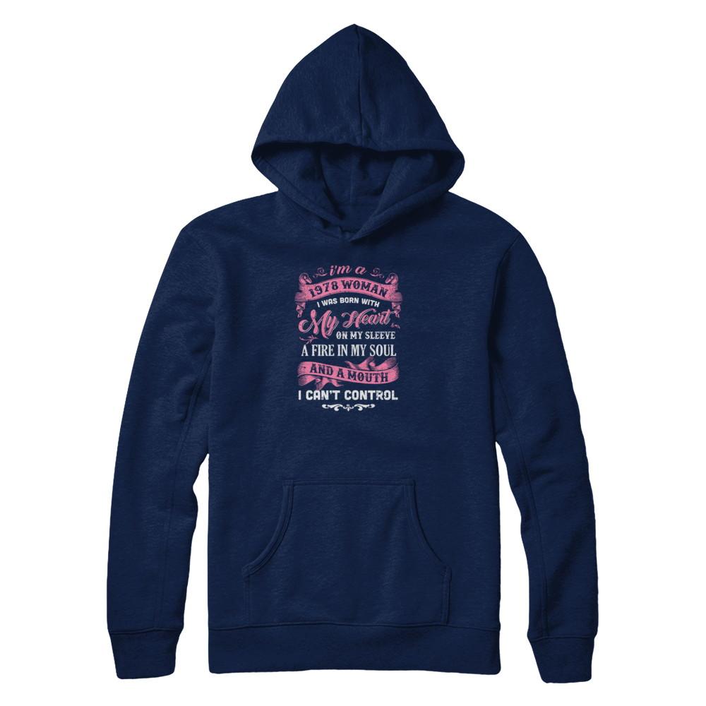 Vintage 1978 Woman 43 Birthday I Was Born With My Heart-T-Shirt & Tank Top-Pullover Hoodie-Navy
