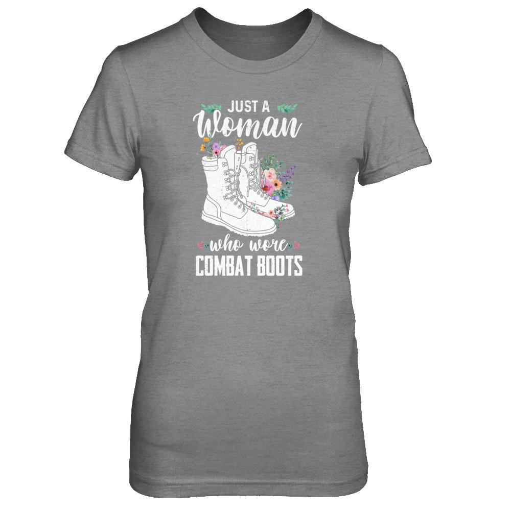 Just A Woman Who Wore Combat Boots Veteran-T-Shirt & Tank Top-Women's T-Shirt-Sport Grey