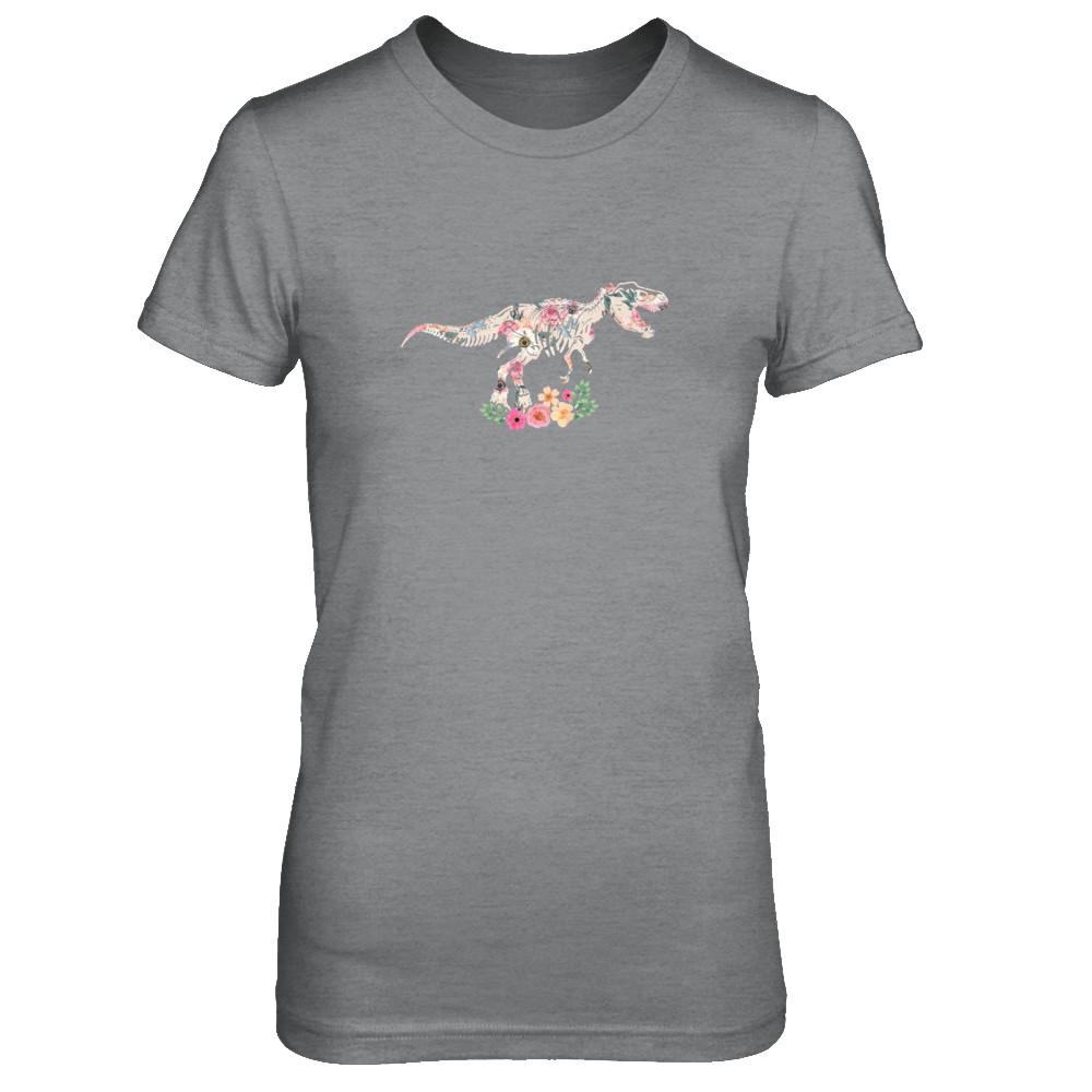 Funny Saurus Dinosaur T-Rex Flower-T-Shirt & Tank Top-Women's T-Shirt-Sport Grey