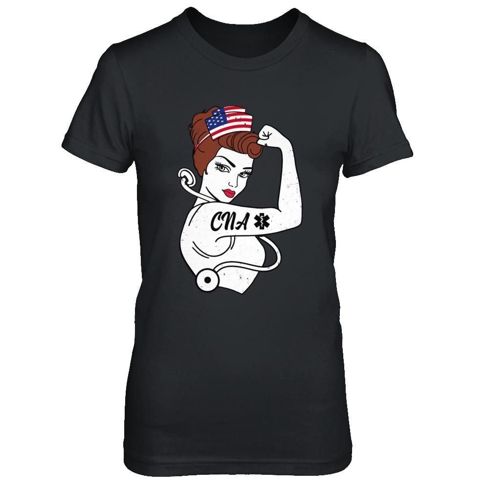 Nursing Strong Woman Cna Strong Nurse 4Th Of July-T-Shirt & Hoodie-Women's T-Shirt-Black