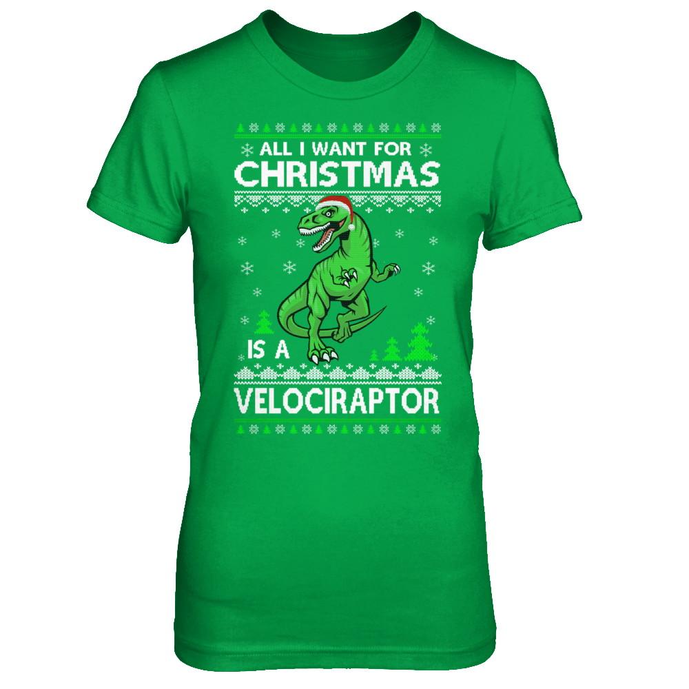 Funny Velociraptor Dinosaur Christmas Ugly Sweater-T-Shirt & Sweatshirt-Women's T-Shirt-Irish Green