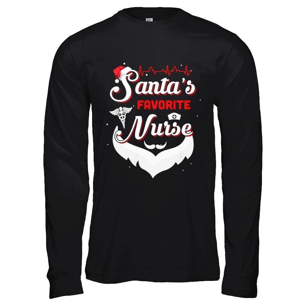 Nursing Santa's Favorite Nurse Christmas-T-Shirt & Hoodie-Long Sleeve T-Shirt-Black