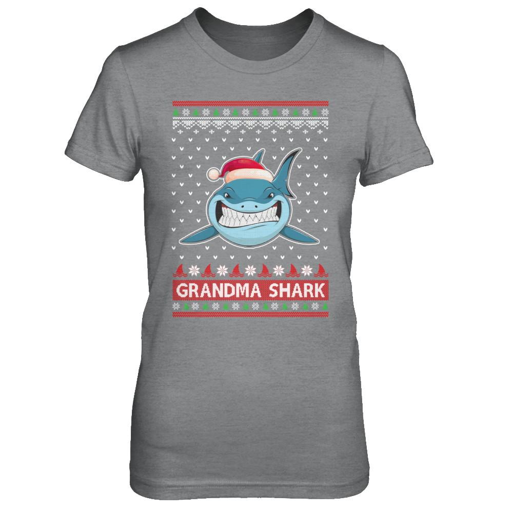 Santa Hat Grandma Shark Ugly Christmas Sweater-T-Shirt & Sweatshirt-Women's T-Shirt-Sport Grey