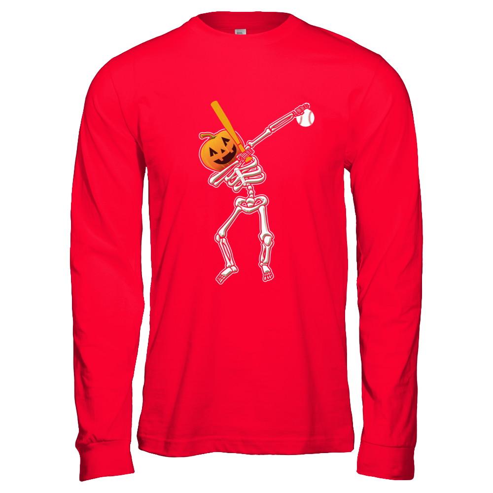 Halloween Dabbing Skeleton Baseball-T-Shirt & Hoodie-Long Sleeve T-Shirt-Red