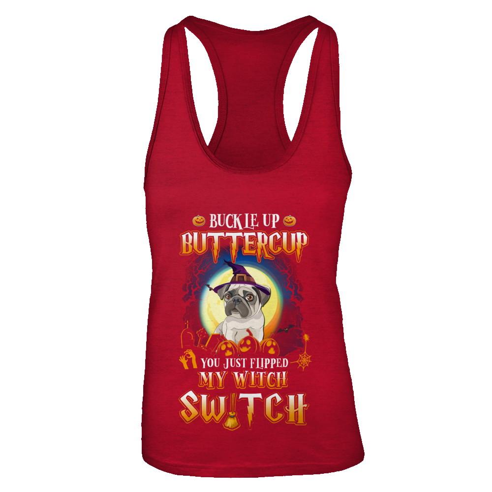 Buckle Up Buttercup Halloween Witch Pug Costume-T-Shirt & Tank Top-Women's Ideal Racerback Tank-Red