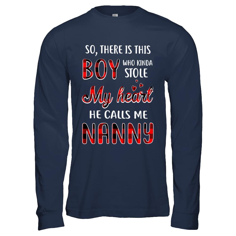This Boy Who Kinda Stole My Heart He Calls Me Nanny-T-Shirt & Hoodie-Long Sleeve T-Shirt-Navy
