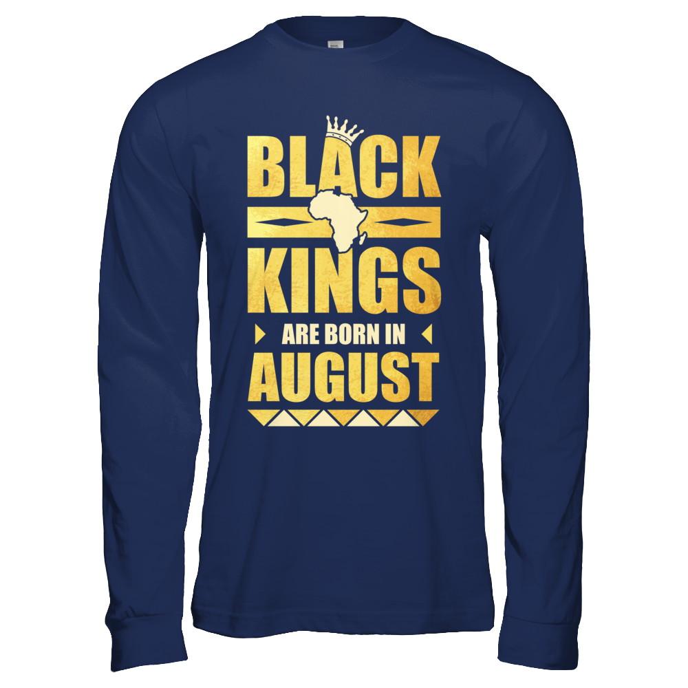 Black Kings Are Born In August Birthday-T-Shirt & Hoodie-Long Sleeve T-Shirt-Navy