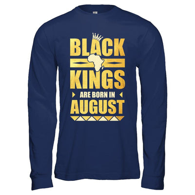 Black Kings Are Born In August Birthday-T-Shirt & Hoodie-Long Sleeve T-Shirt-Navy