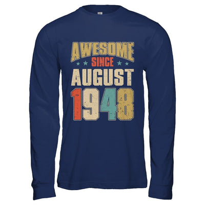 Vintage Retro Awesome Since August 1948 73th Birthday-T-Shirt & Hoodie-Long Sleeve T-Shirt-Navy