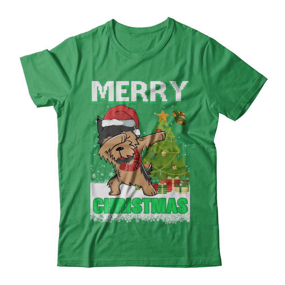 Cute Yorkshire Terrier Claus Merry Christmas Ugly Sweater-T-Shirt & Sweatshirt-Premium T-Shirt-Kelly Green