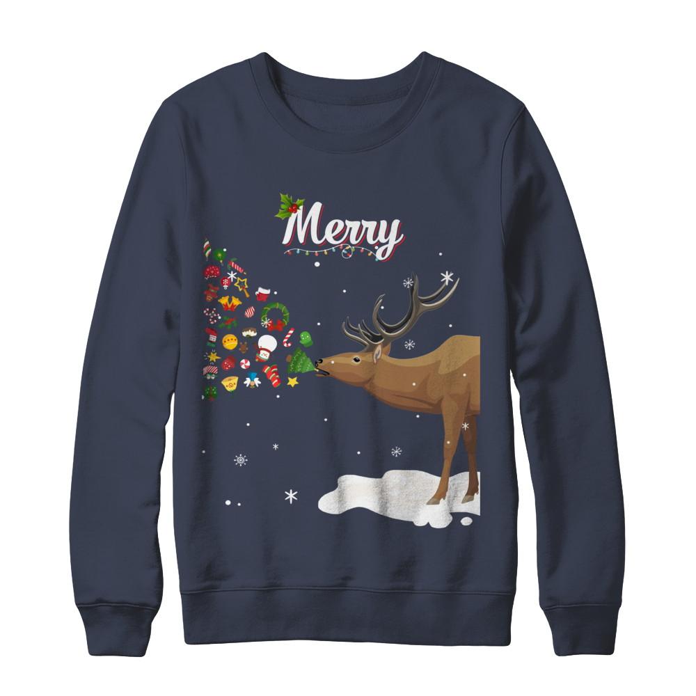Couples Sick Reindeer Funny Ugly Merry Christmas Sweater-T-Shirt & Sweatshirt-Crewneck Sweatshirt-Navy