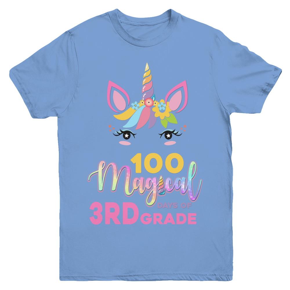 100 Magical Days Of 3Rd Grade School Unicorn Girl Gift Youth-Youth Shirt-Youth T-Shirt-Carolina Blue