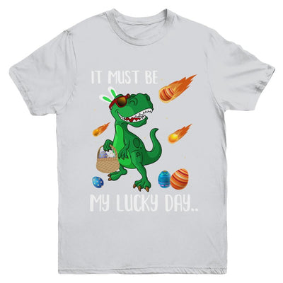 Funny Easter Bunny Dinosaur It Must Be My Lucky Day Youth-Youth Shirt-Youth T-Shirt-Sport Grey