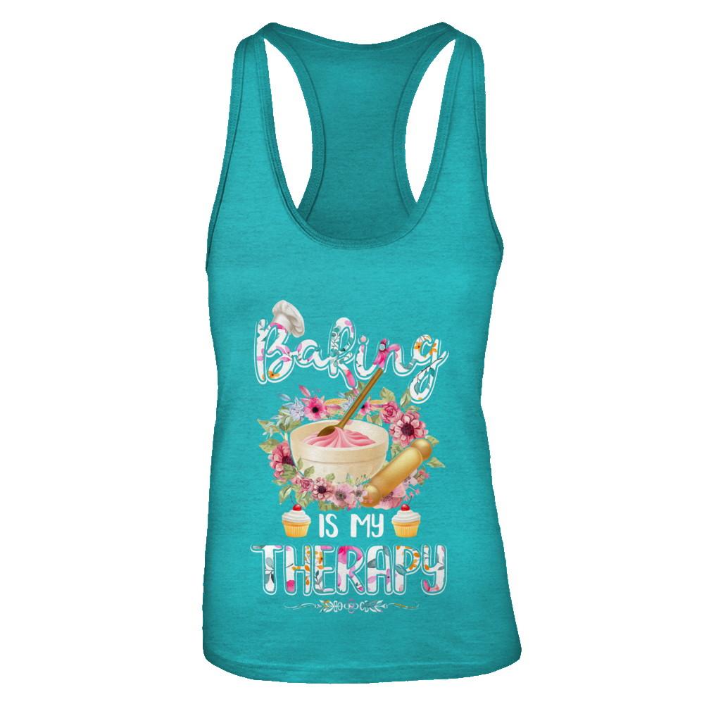 Baking Is My Therapy-T-Shirt & Tank Top-Women's Ideal Racerback Tank-Tahiti Blue