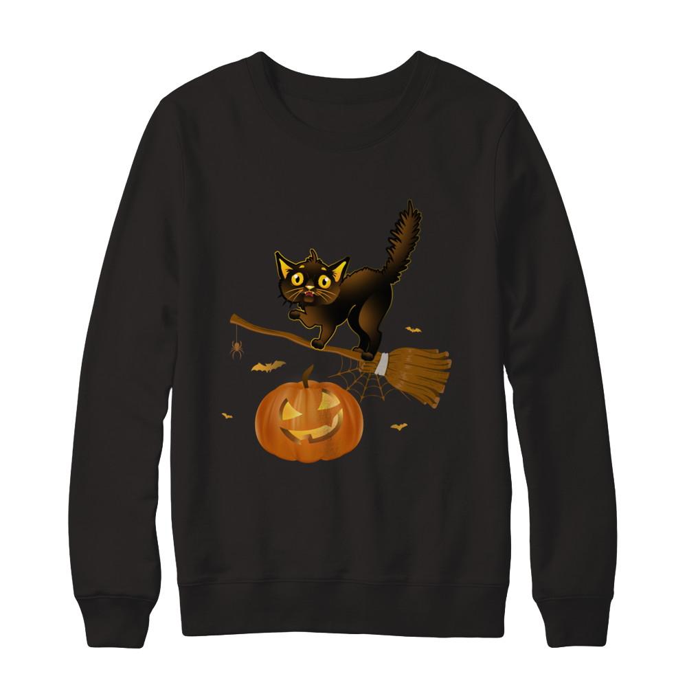 Happy Halloween Cat Pumpkin Gift-T-Shirt & Sweatshirt-Crewneck Sweatshirt-Black